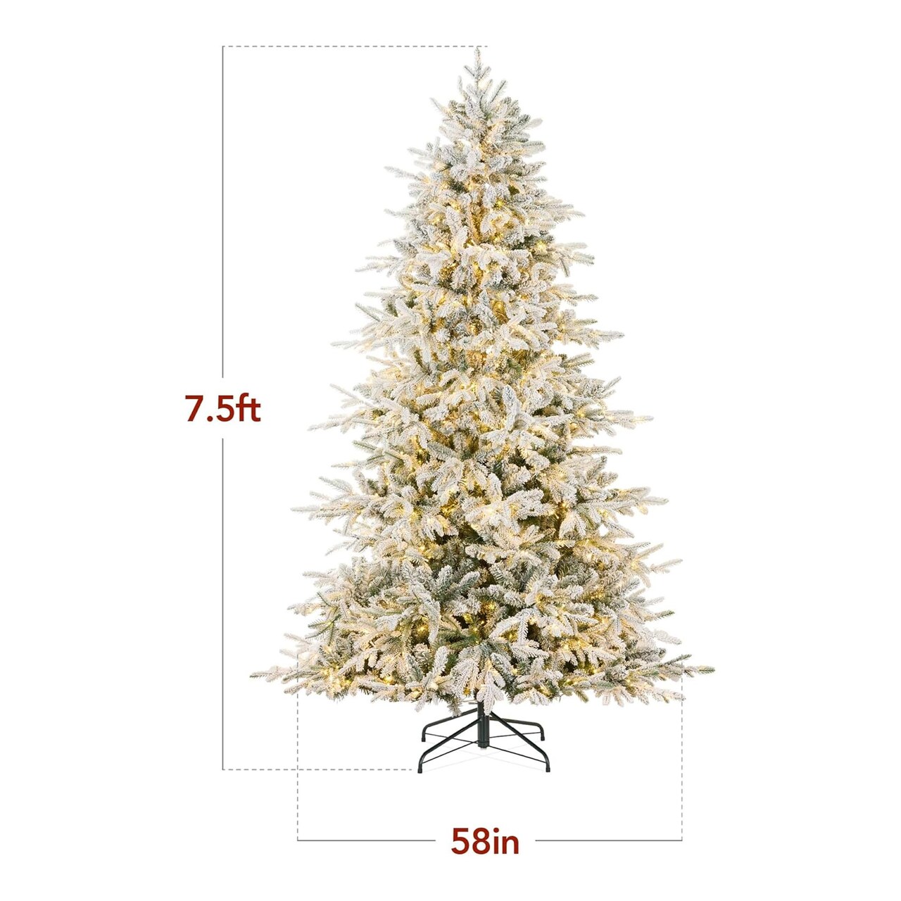 7.5ft Noble Fir Christmas Tree Best Choice Products Flocked Pre-Lit with Dual-Color LED